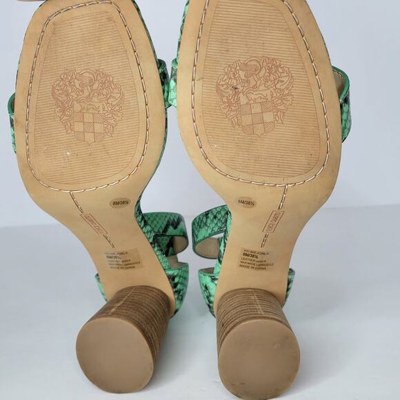 VINCE CAMUTO Mejorla Heeled Sandals Leather Green Snakeskin sz 8 - Picture 11 of 11